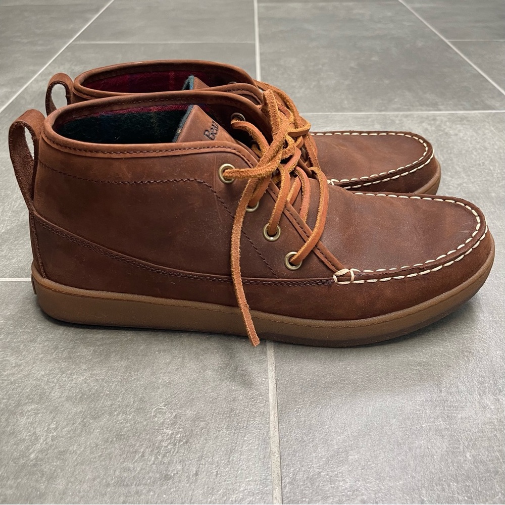 L.L.Bean Mens Flannel Lined Leather Ranger Moc Toe Chukka Boots, Size 9 - Picture 4 of 14